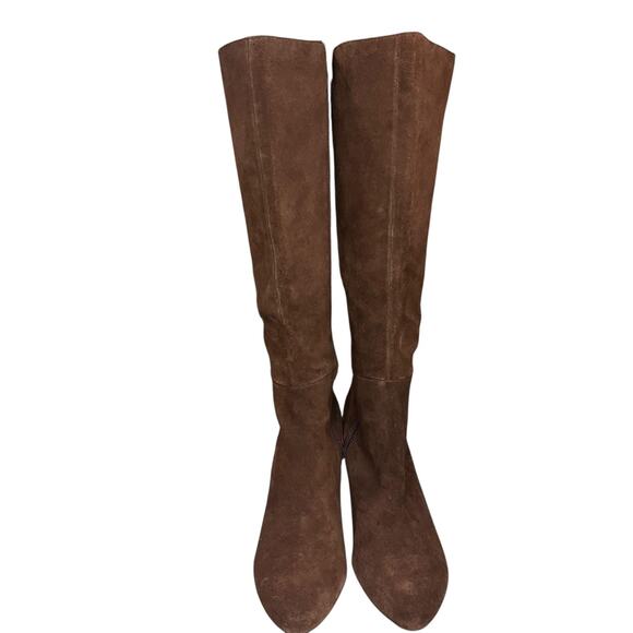 Seychelles Star of The Show Boots 10 Chocolate Suede Wedge Knee High Ruched - Picture 5 of 14